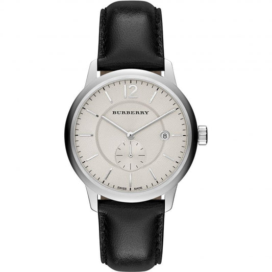 Burberry The Classic Horseferry Beige Dial Black Leather Strap Watch for Men - BU10000
