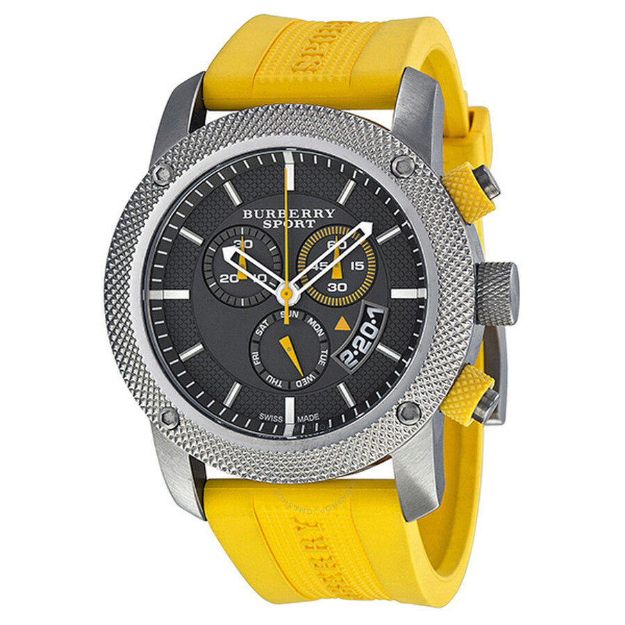 Burberry Sport Chronograph Grey Dial Yellow Rubber Strap Watch for Men - BU7712