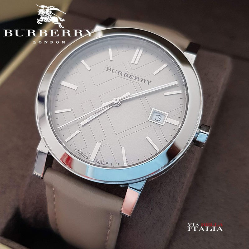 Burberry The City Silver Dial Beige Leather Strap Unisex Watch - BU9010