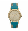 Burberry Heritage Gold Dial Blue Leather Strap Watch for Women - BU9112