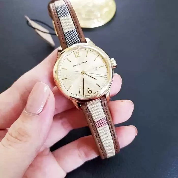 Burberry The Classic Gold Dial Beige Leather Strap Watch for Women - BU10114