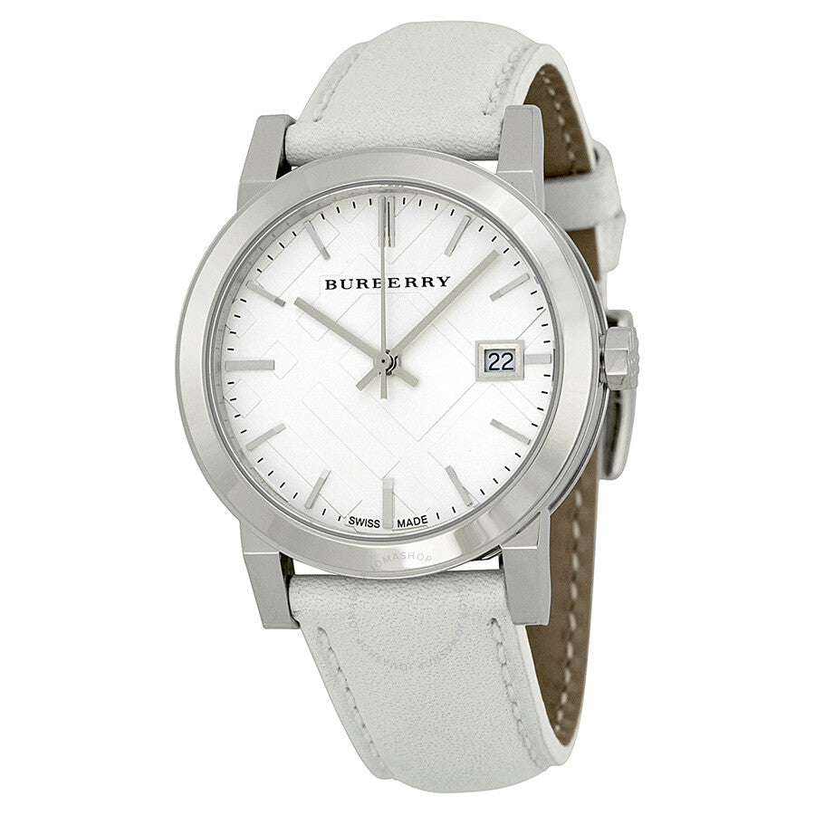 Burberry The City White Dial White Leather Strap Watch for Women - BU9128