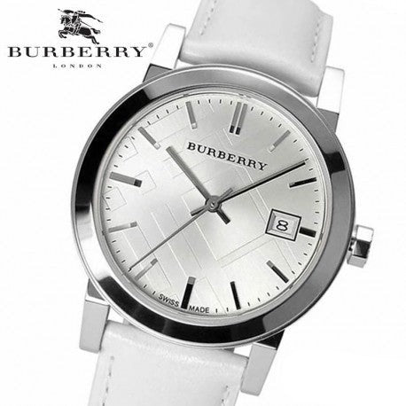 Burberry The City White Dial White Leather Strap Watch for Women - BU9128