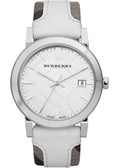 Burberry The City Silver Dial White Leather Strap Watch for Women - BU9019