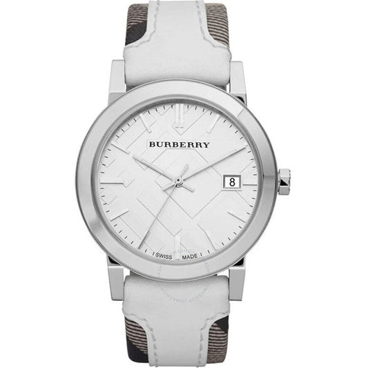 Burberry The City Silver Dial White Leather Strap Watch for Women - BU9019