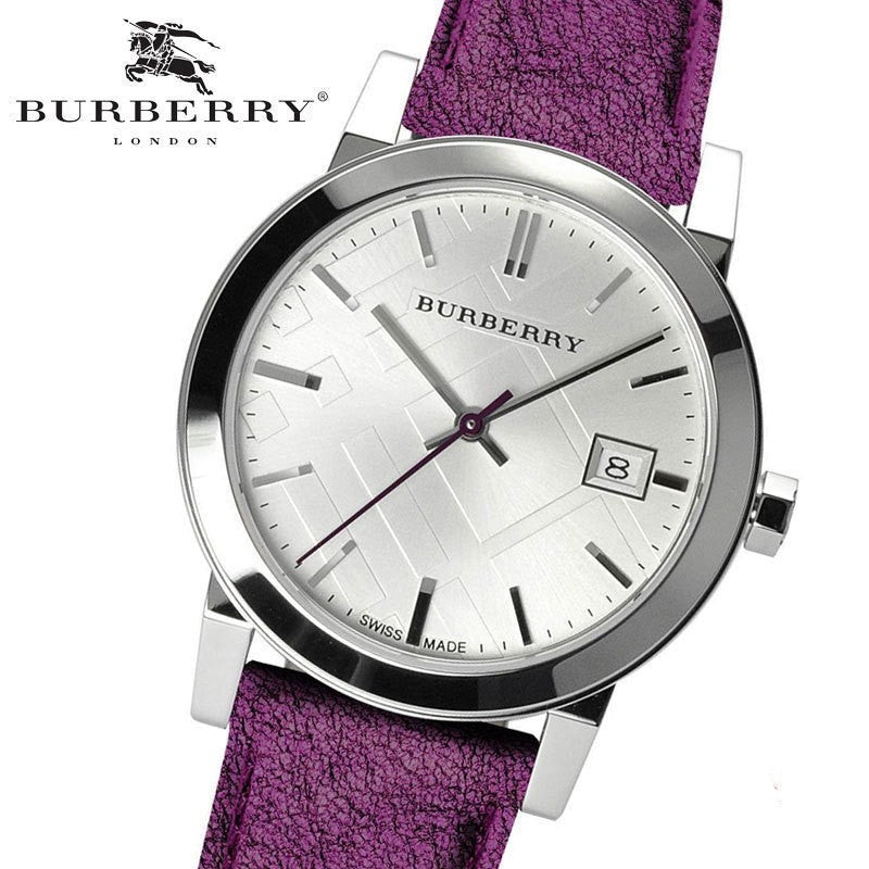 Burberry The City Silver Dial Purple Leather Strap Watch for Women - BU9122