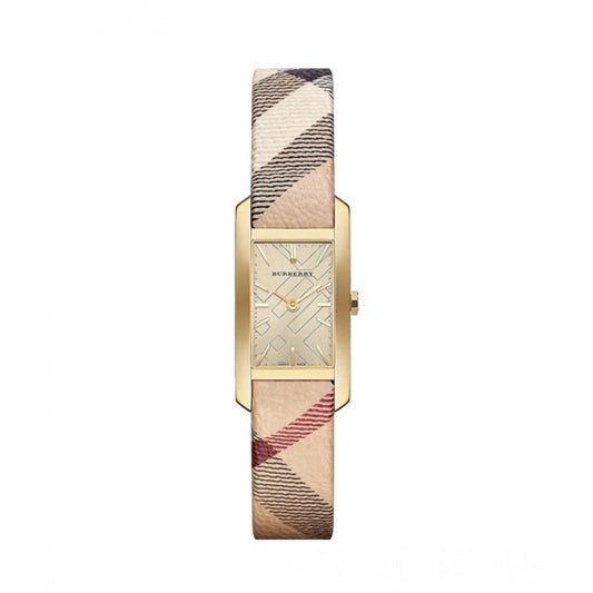 Burberry Pioneer Gold Dial Haymarket Leather Watch for Women - BU9509