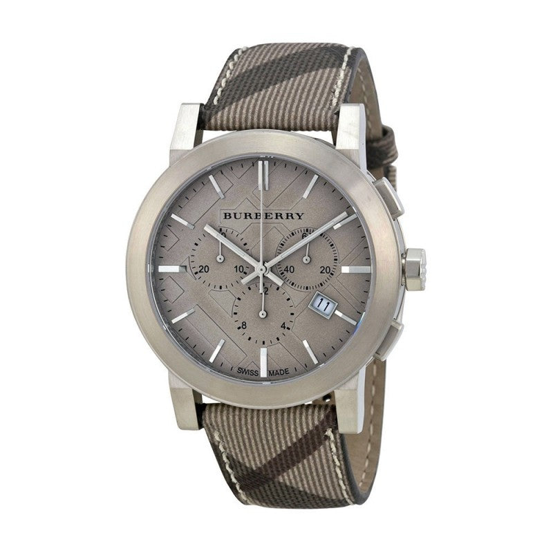 Burberry The City Smoke Beige Dial Checked Brown Leather Strap Watch for Men - BU9358