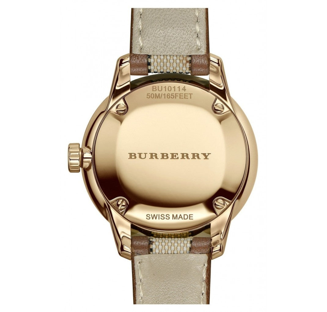 Burberry The Classic Gold Dial Beige Leather Strap Watch for Women - BU10114