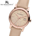 Burberry The City Rose Gold Dial Beige Leather Strap Watch for Women - BU9014