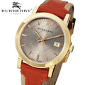 Burberry The City Gold Dial Orange Leather Strap Watch for Women - BU9016