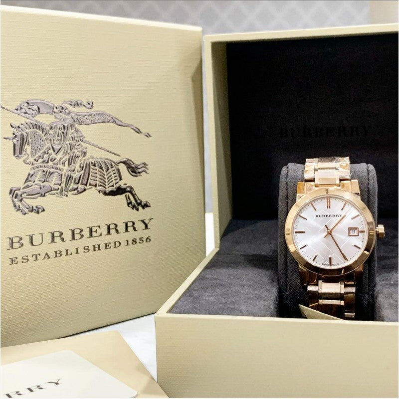 Burberry The City White Dial Rose Gold Steel Strap Watch for Women - BU9104