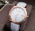 Burberry The City Silver Diamonds Dial White Leather Strap Watch for Women - BU9130