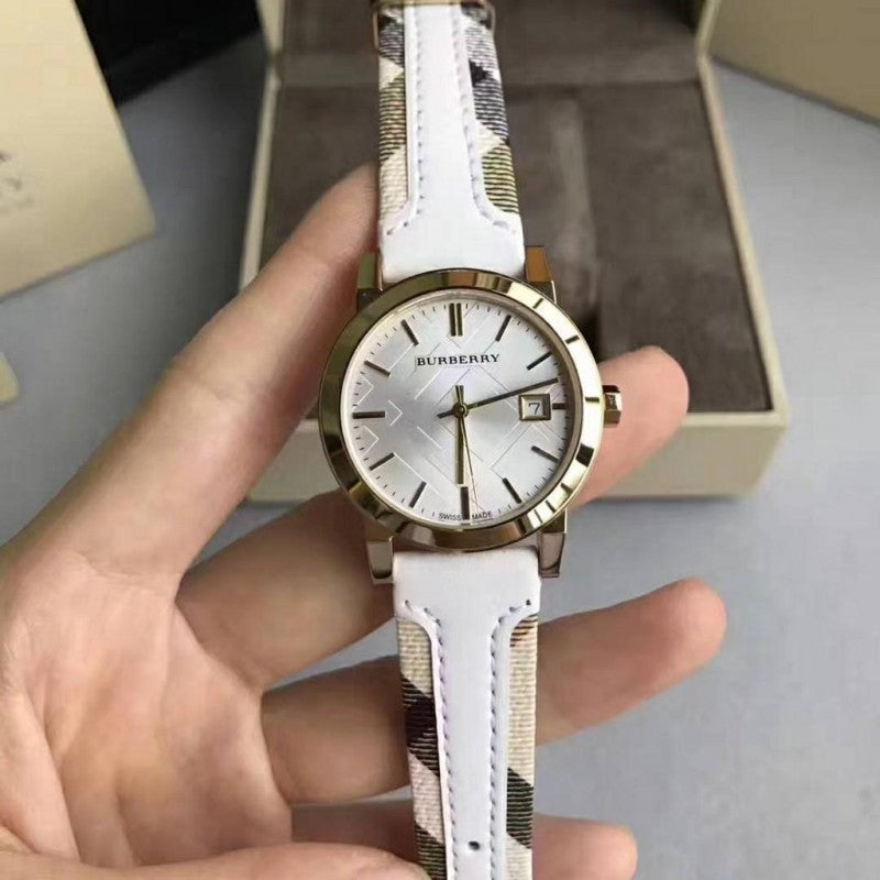 Burberry The City White Dial White Leather Strap Watch for Women - BU9110