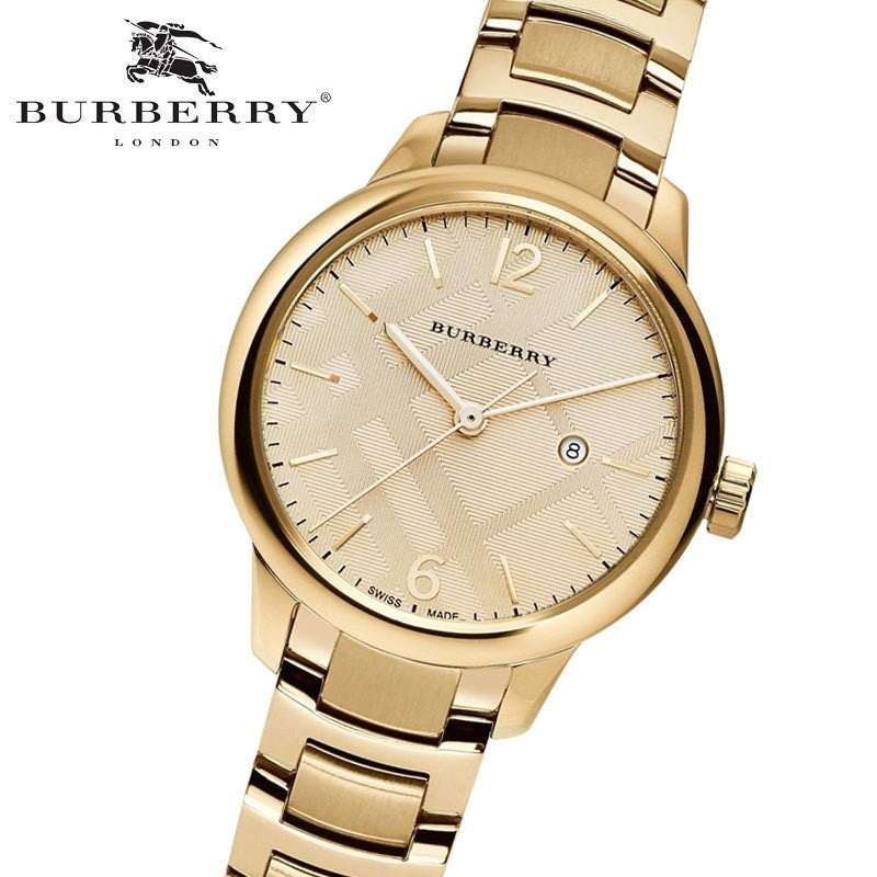 Burberry The Classic Gold Dial Gold Steel Strap Watch for Women - BU10109