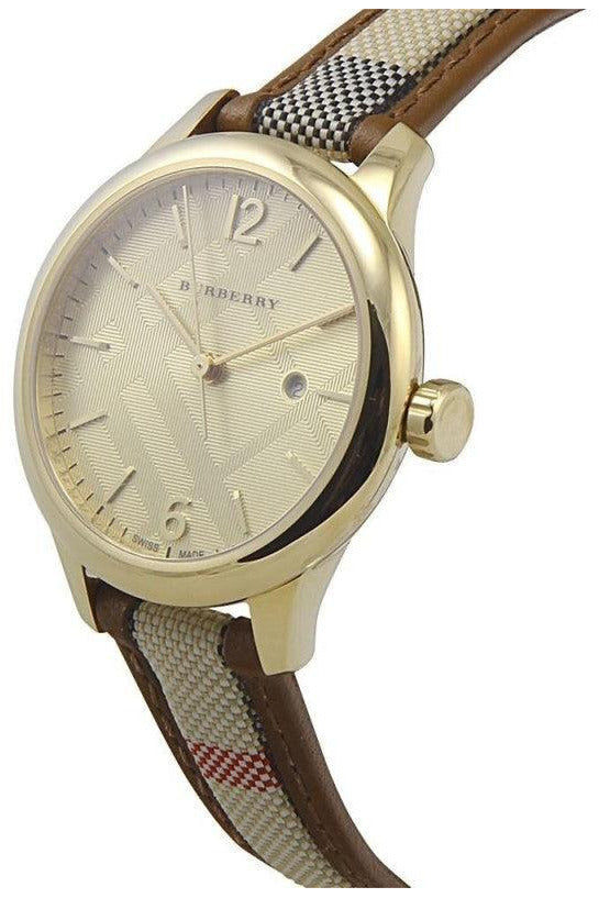 Burberry The Classic Gold Dial Beige Leather Strap Watch for Women - BU10114