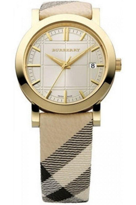 Burberry Heritage Gold Dial Beige Leather Strap Watch for Women - BU1398