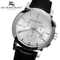 Burberry The City Chronograph White Dial Black Leather Strap Watch for Men - BU9355