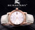 Burberry The City Silver Diamonds Dial White Leather Strap Watch for Women - BU9130