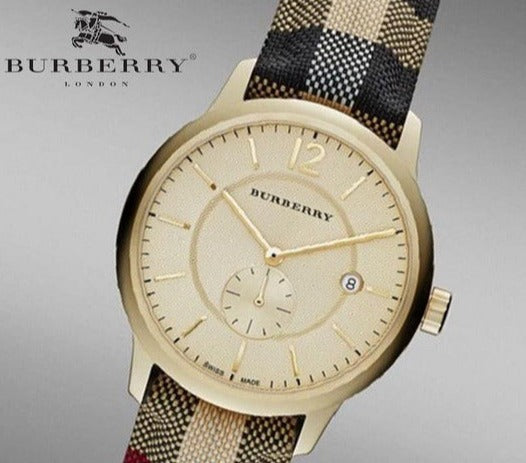 Burberry The Classic Round Gold Dial Brown Leather Strap Unisex Watch - BU10001