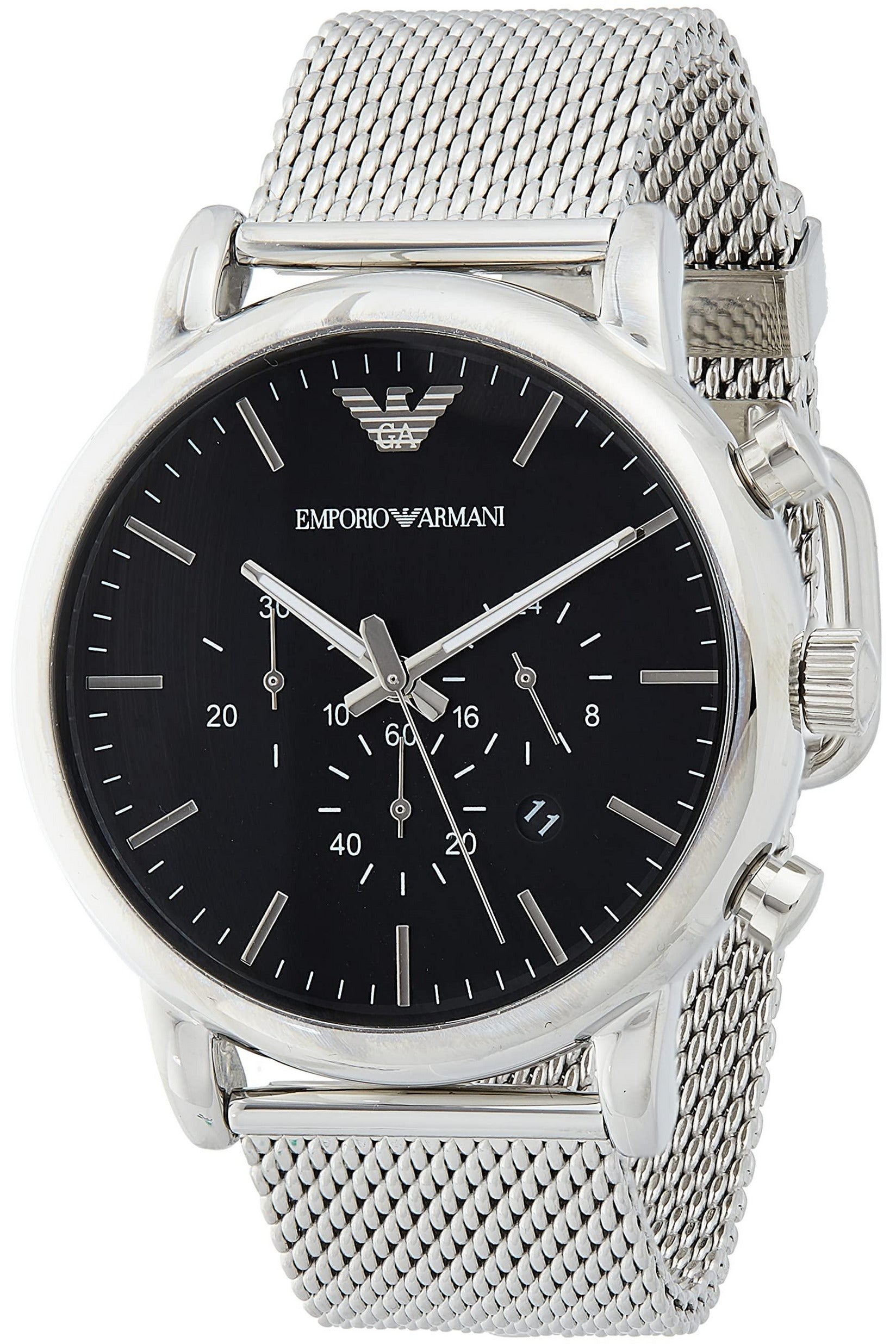 Emporio Armani Classic Chronograph Black Dial Silver Mesh Bracelet Watch For Men - AR1808