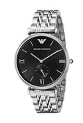 Emporio Armani Retro Black Dial Silver Steel Strap Watch For Men - AR1676