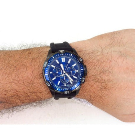 Fossil Garrett Chronograph Blue Dial Black Rubber Strap Watch for Men - FS5695