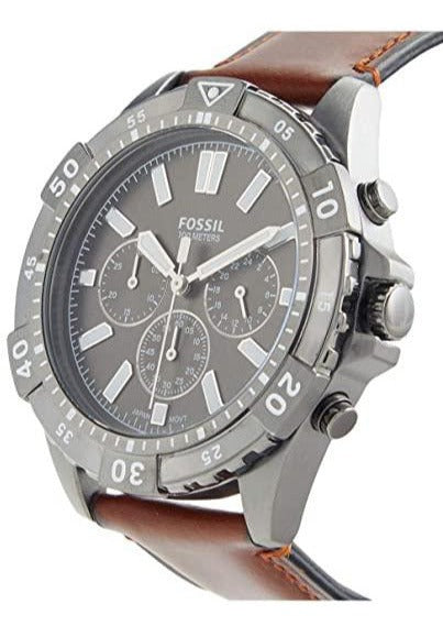 Fossil Garrett Chronograph Grey Dial Brown Leather Strap Watch for Men - FS5770