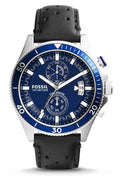 Fossil Wakefield Chronograph Blue Dial Black Leather Strap Watch for Women - CH2945