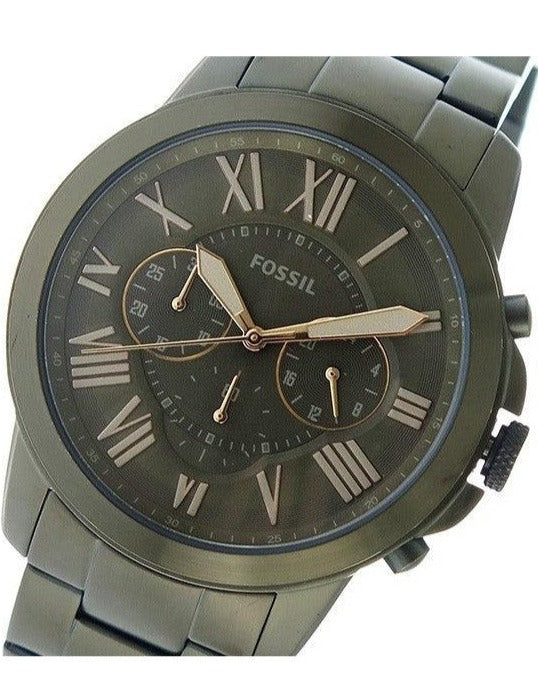 Fossil Grant Chronograph Olive Green Dial Green Steel Strap Watch for Men - FS5375