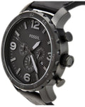 Fossil Nate Chronograph Black Dial Black Leather Strap Watch for Men - JR1354