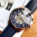 Fossil Grant Automatic Skeleton Navy Blue Dial Navy Blue Leather Strap Watch for Men - ME3102