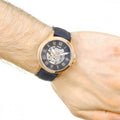 Fossil Grant Automatic Skeleton Navy Blue Dial Navy Blue Leather Strap Watch for Men - ME3102