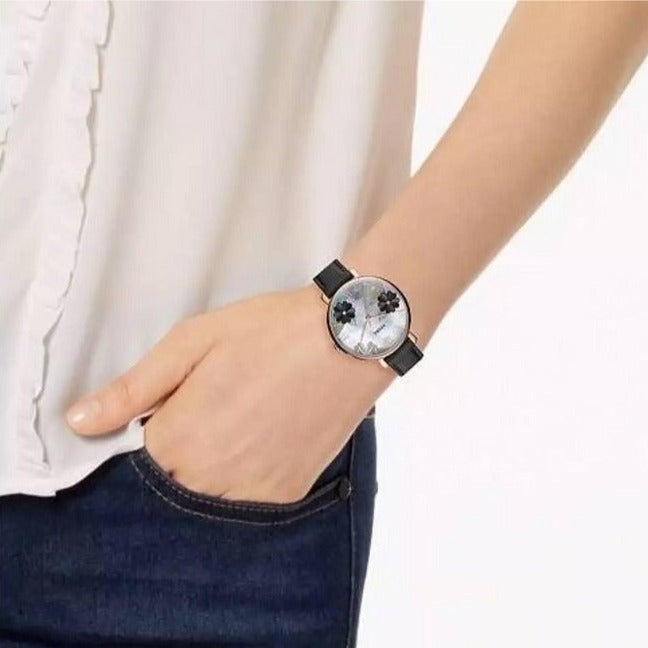 Fossil Jacqueline Mother of Pearl Dial Black Leather Strap Watch for Women - ES4535