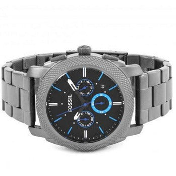 Fossil Machine Chronograph Brown Dial Grey Steel Strap Watch for Men - FS4931