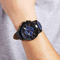 Fossil Grant Chronograph Black Dial Blue Leather Strap Watch for Men - FS5061