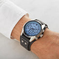 Fossil Coachman Chronograph Blue Dial Black Leather Strap Watch for Men - CH2564