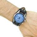 Fossil Coachman Chronograph Blue Dial Black Leather Strap Watch for Men - CH2564