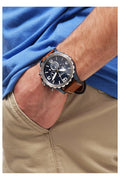 Fossil Nate Chronograph Blue Dial Brown Leather Strap Watch for Men - JR1504