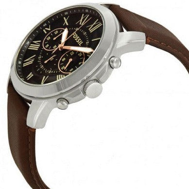 Fossil Grant Chronograph Black Dial Brown Leather Strap Watch for Men - FS4813