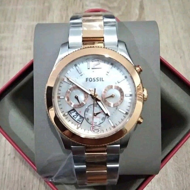 Fossil Perfect Boyfriend Mother of Pearl White Dial Two Tone Steel Strap Watch for Women - ES4135