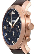 Fossil Pilot 54 Chronograph Blue Dial Brown Leather Strap Watch for Men - FS5204