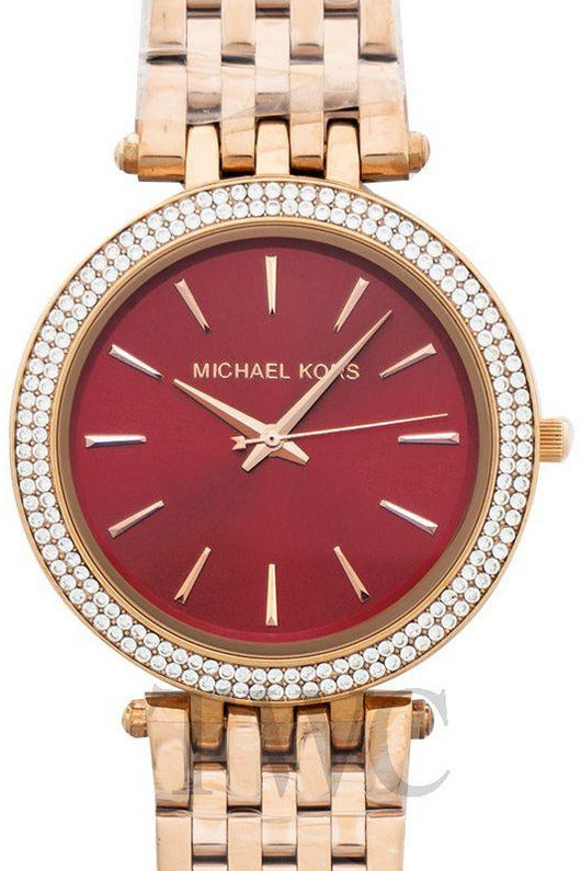 Michael Kors Darci Red DIal Rose Gold Stainless Steel Strap Watch for Women - MK3378