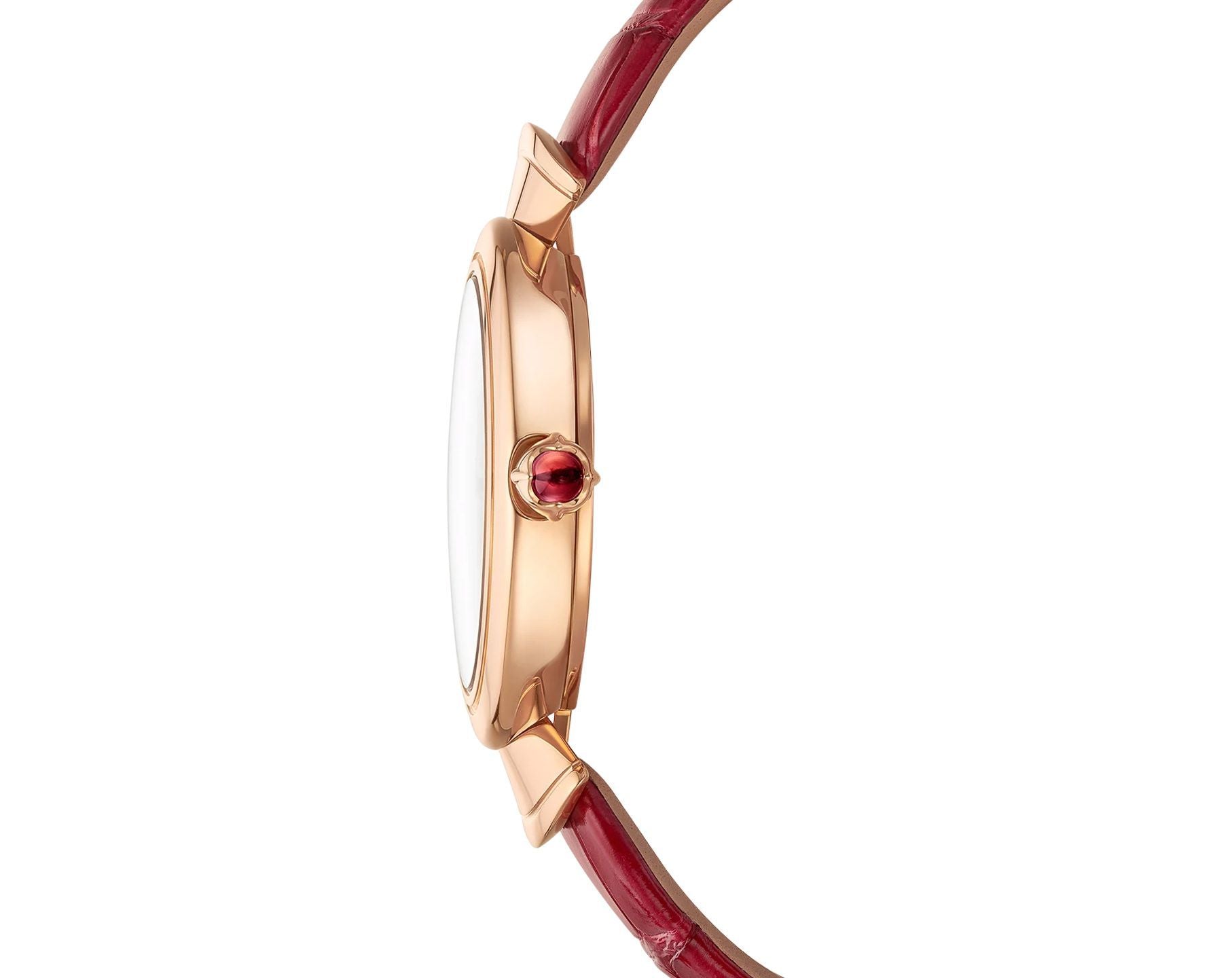 Bvlgari Divas Dream Diamonds Mother of Pearl Dial Red Leather Strap Watch for Women - DREAM102840