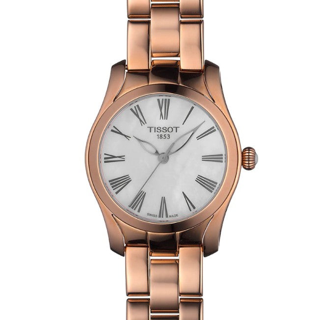 Tissot T Wave Mother of Pearl Dial Rose Gold Steel Strap Watch For Women - T112.210.33.113.00