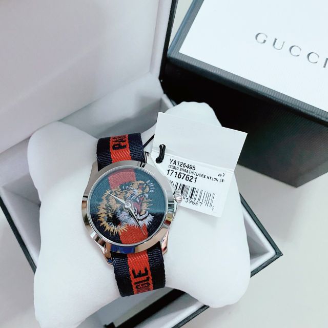 Gucci G Timless Le Marche Des Merveilles Blue Red Dial Blue Red Nylon Strap Unisex Watch  - YA126495