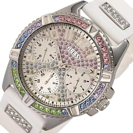 Guess Frontier Diamonds Silver Dial White Rubber Strap Watch for Women - GW0045L1