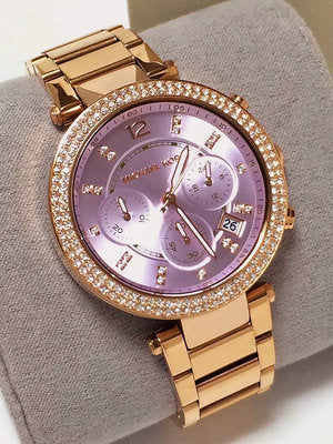 Michael Kors Parker Lilac Dial Gold Steel Strap Watch for Women - MK6169