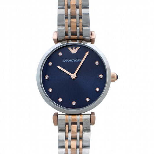 Emporio Armani Gianni T Bar Crystal Blue Dial Two Tone Stainless Steel Watch For Women - AR11092