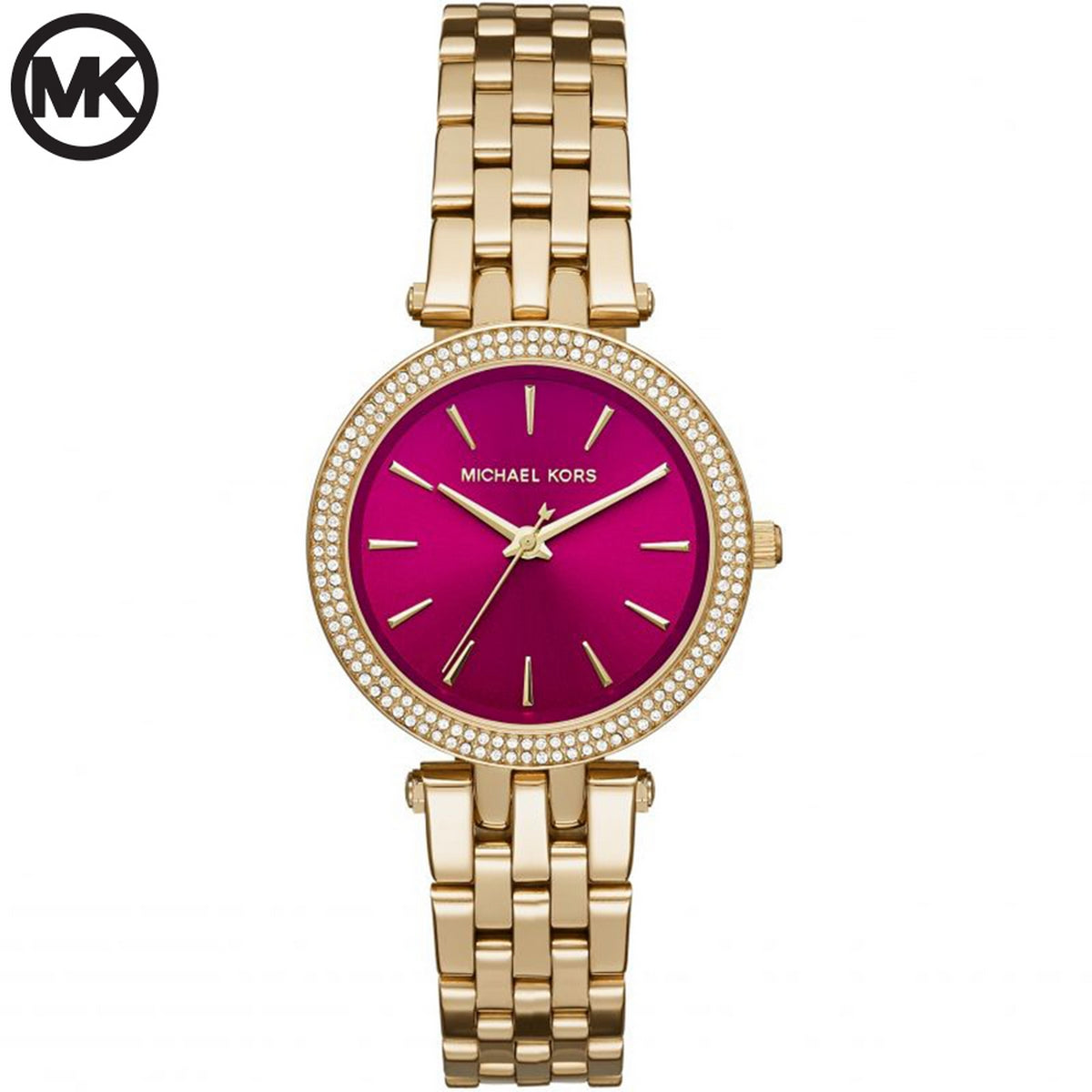 Michael Kors Darci Fuchsia Dial Gold Steel Strap Watch for Women - MK3444